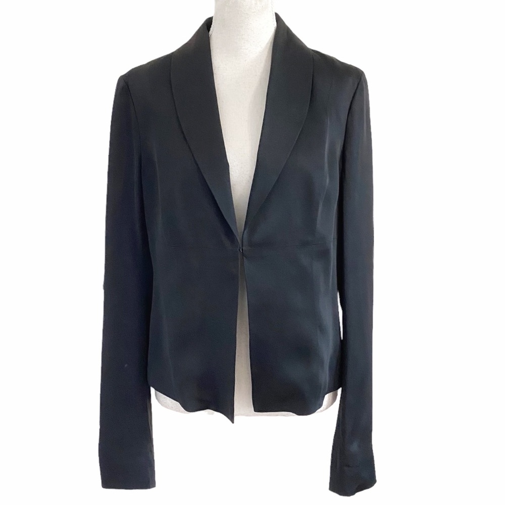 PENNYBLACK BY MAX MARA BLACK SHAWL LAPEL ACETATE LIGHTWEIGHT SATIN BLAZER - 10